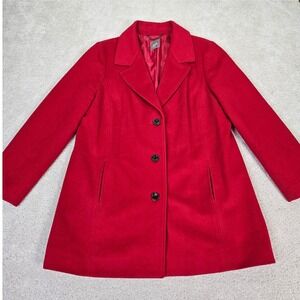 J. Jill Red Wool Blend Button Front Coat Large Classic Tailored Sophisticated